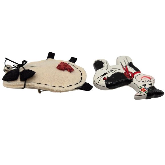 Brooch 2PC Set Farm Animals Cute Handcrafted Dairy Cow Sheep Heart Love Pet Pins - Picture 6 of 12